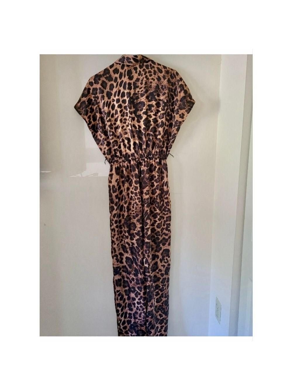 Michael Kors Leopard Print Wide Leg Jumpsuit XS Collared Button Front - Picture 6 of 13